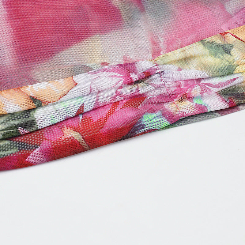 Vacation - style Floral Sheer Tie - Up Camisole