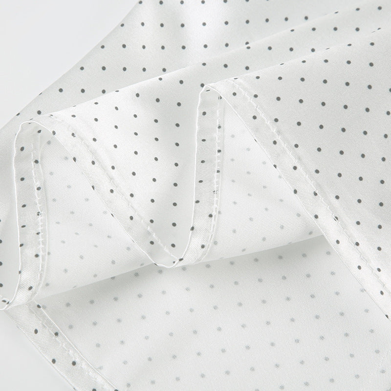 Vintage Polka Dot Satin Blouse with Belt