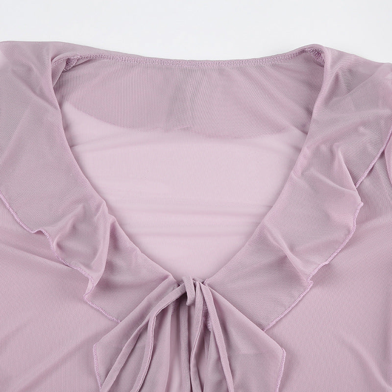 Sheer Ruffled Tie - Front Chiffon Top