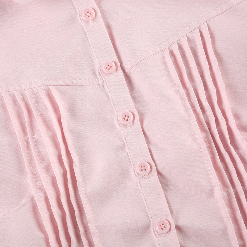 Elegant Collared Ruched White Blouse