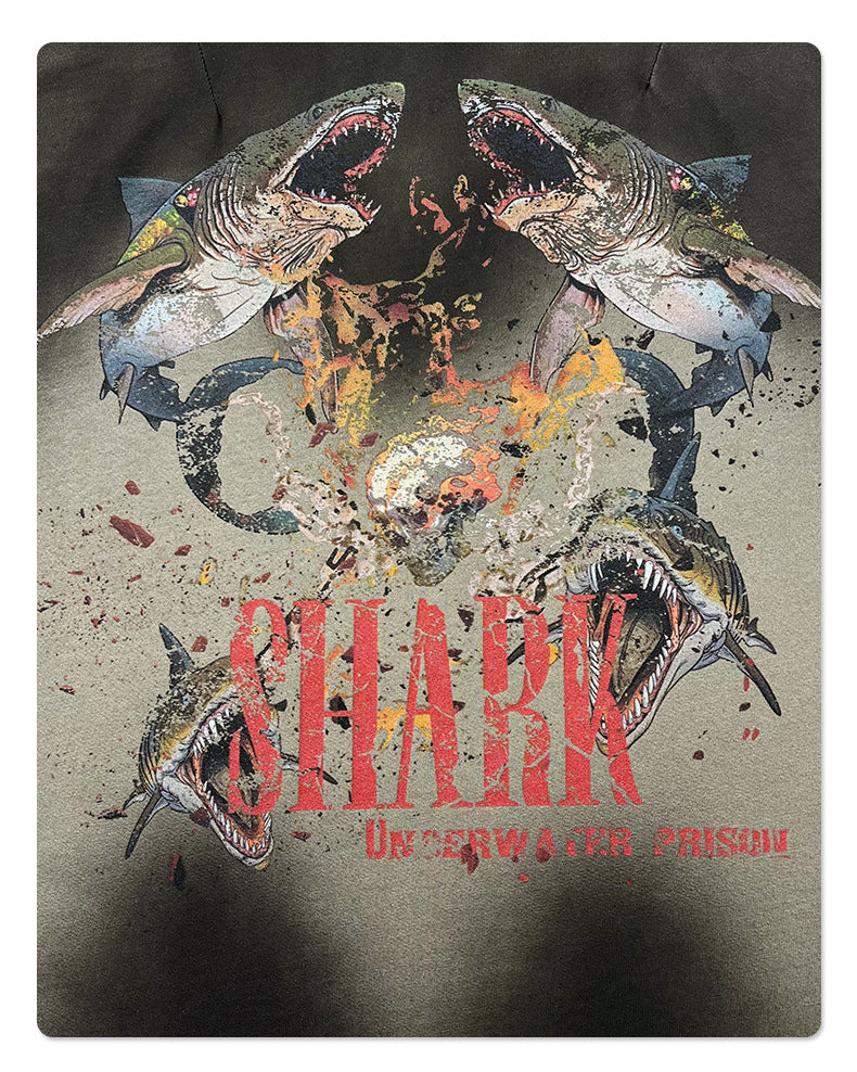 Streetwear Dark Gothic Shark Graphic Printed T-Shirt