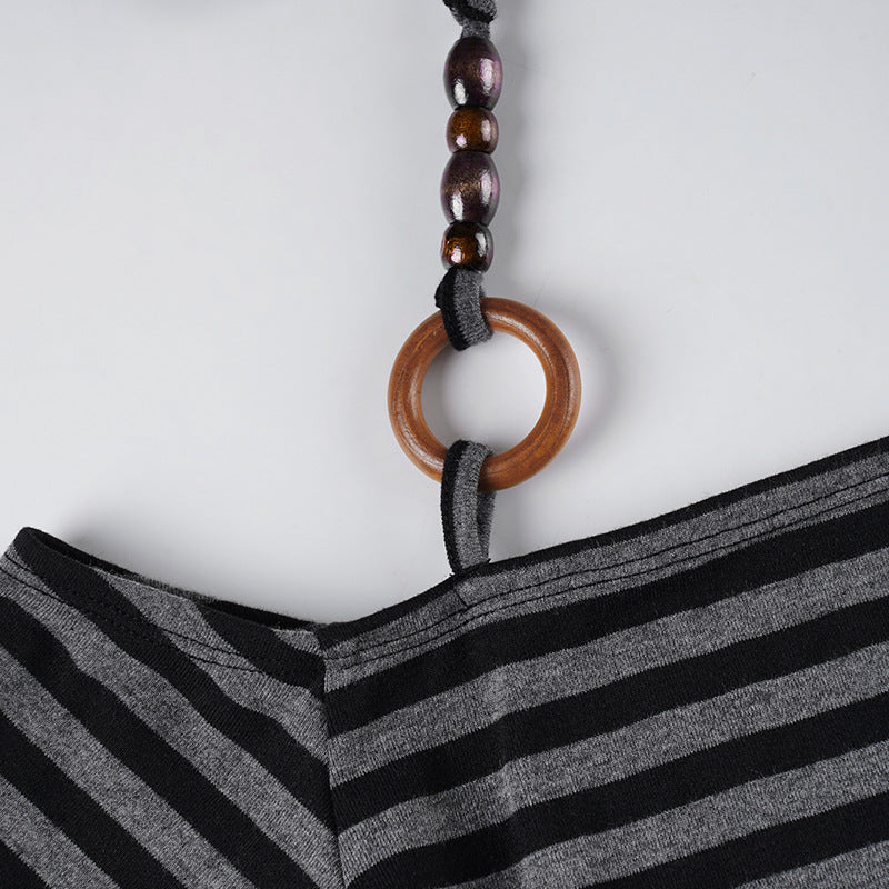 Romantic Striped Off - Shoulder Flared - Sleeve Crop Top