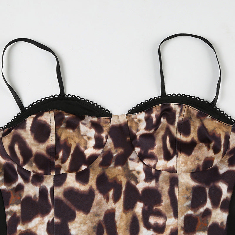 Leopard Lace - Paneled Cami Corset Top