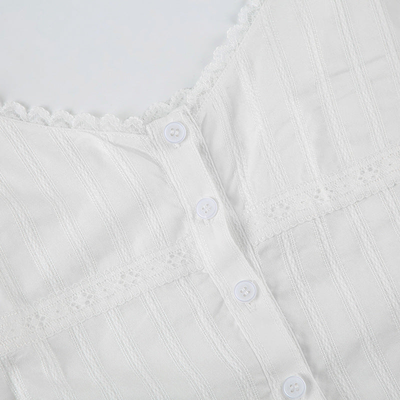 Lace - Trimmed Button - Down White Camisole Top