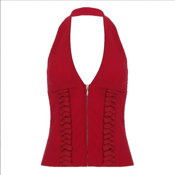 Deep - V Halter Lace - Up Corset Top