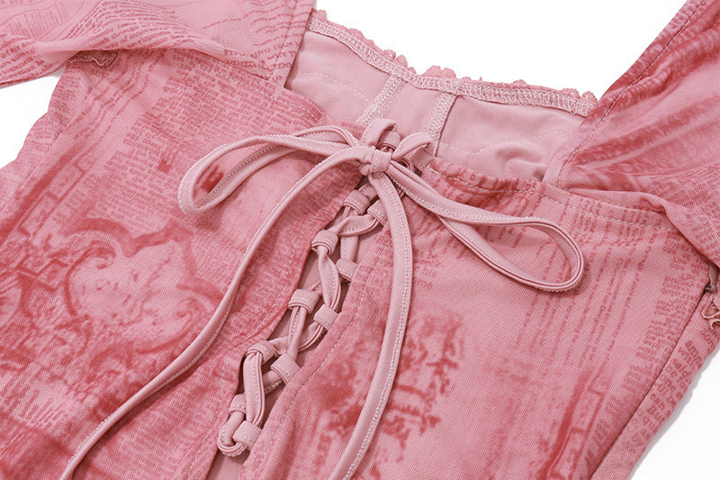 Square - Neck Lace - Printed Maxi Dress