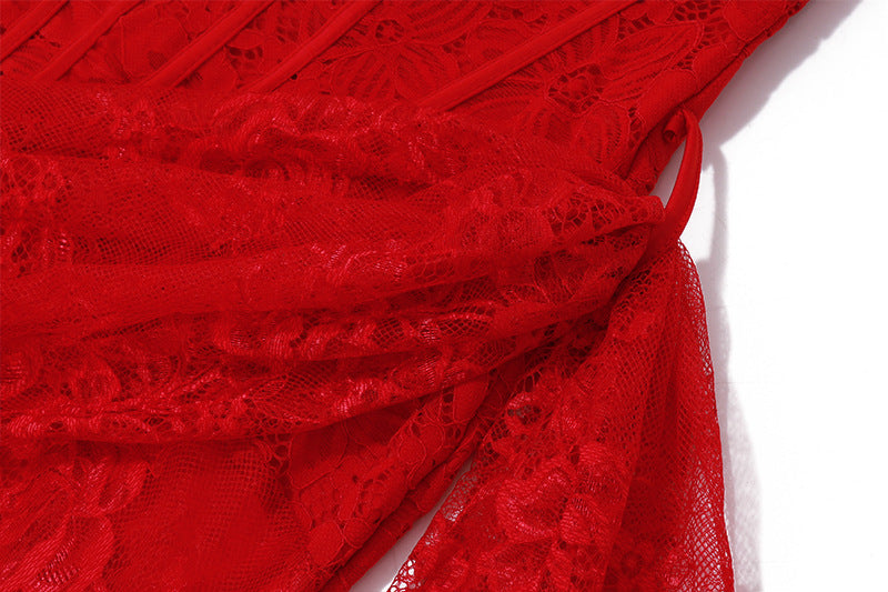 Lace Bandeau Asymmetric Mini Dress