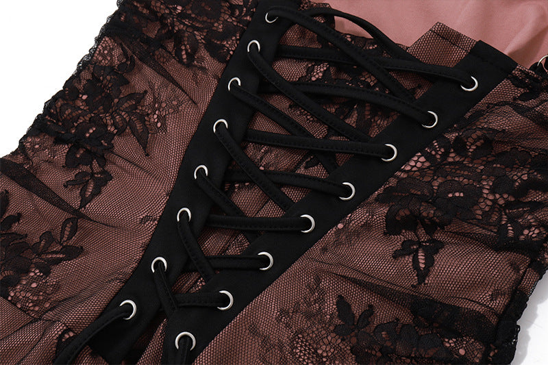 Lace Sheer - Sleeve Waist - Cinched Maxi Dress