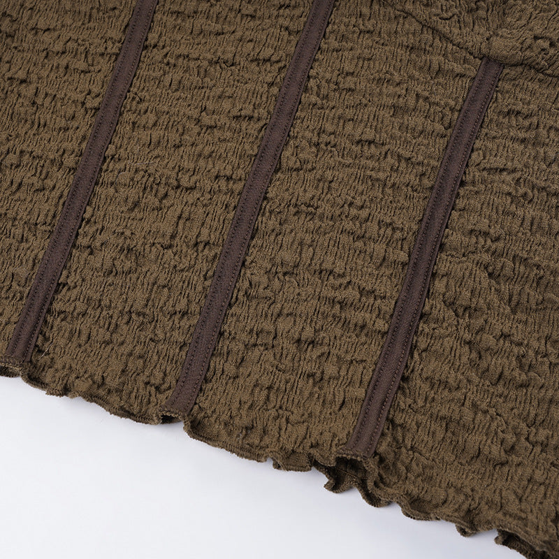 French - style Lace Tie - Waist Ruched Top