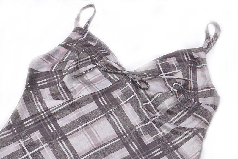 Plaid Tie - Front Slip Maxi Dress