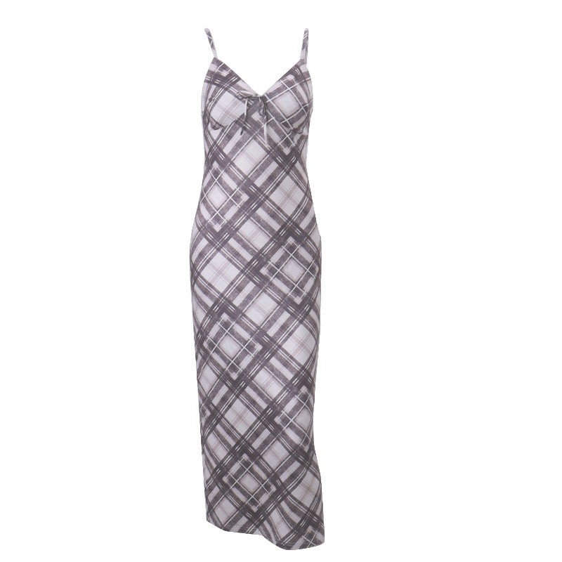 Plaid Tie - Front Slip Maxi Dress
