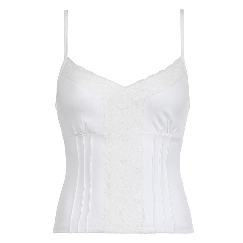 Lace - Paneled Dark Halter Corset Top