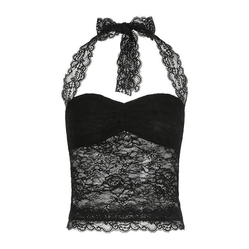 Lace Halter Sheer Corset Top