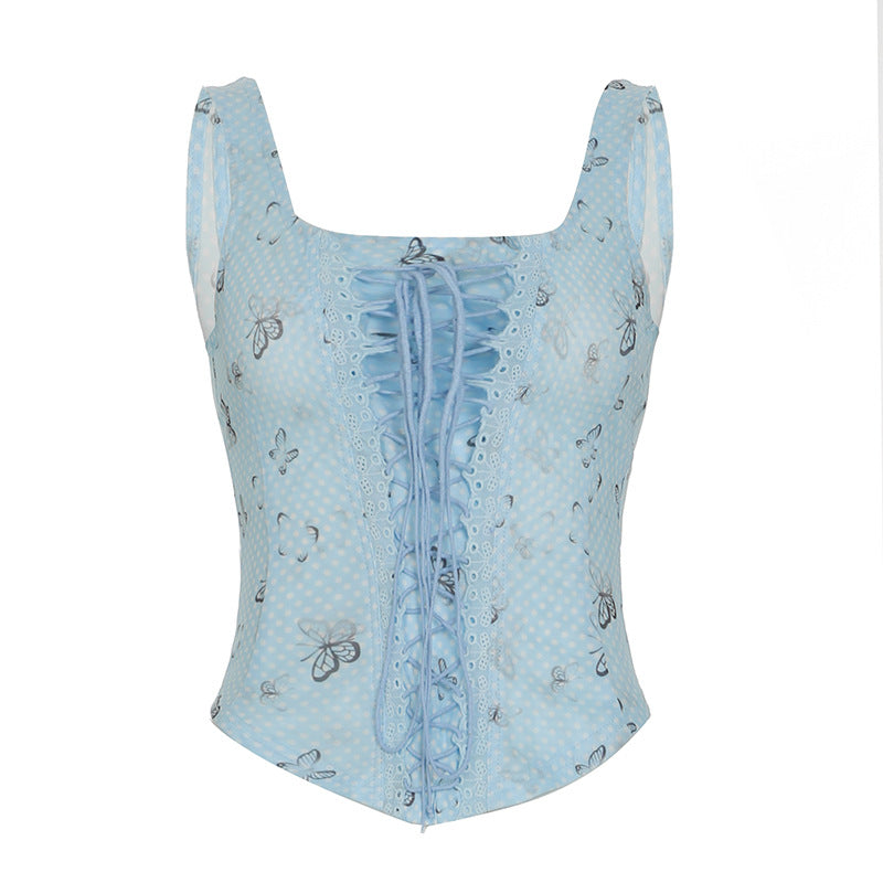 Romantic Floral Lace - Up Sheer Corset