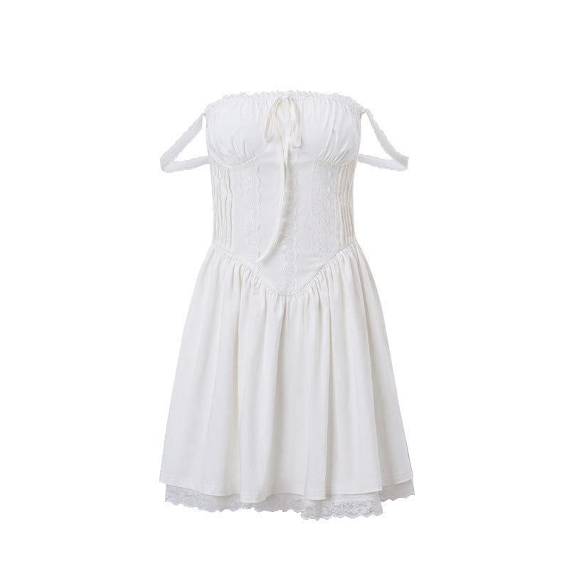 Lace - Trimmed Square - Neck Puff Dress