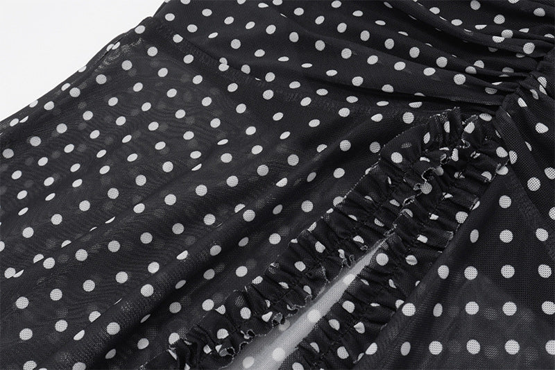 Polka Dot Spaghetti Strap Deep - V Mermaid Dress