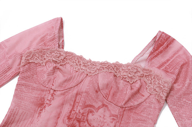 Square - Neck Lace - Printed Maxi Dress