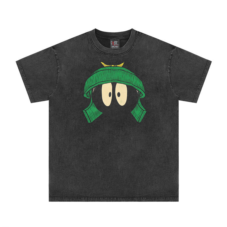 Fun Cartoon - Printed Washed Short - Sleeve T - Shirt