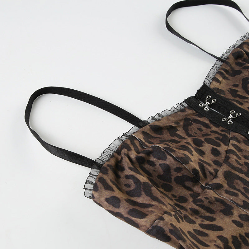 Spice Girl Leopard - Print Lace - Spliced Corset Camisole