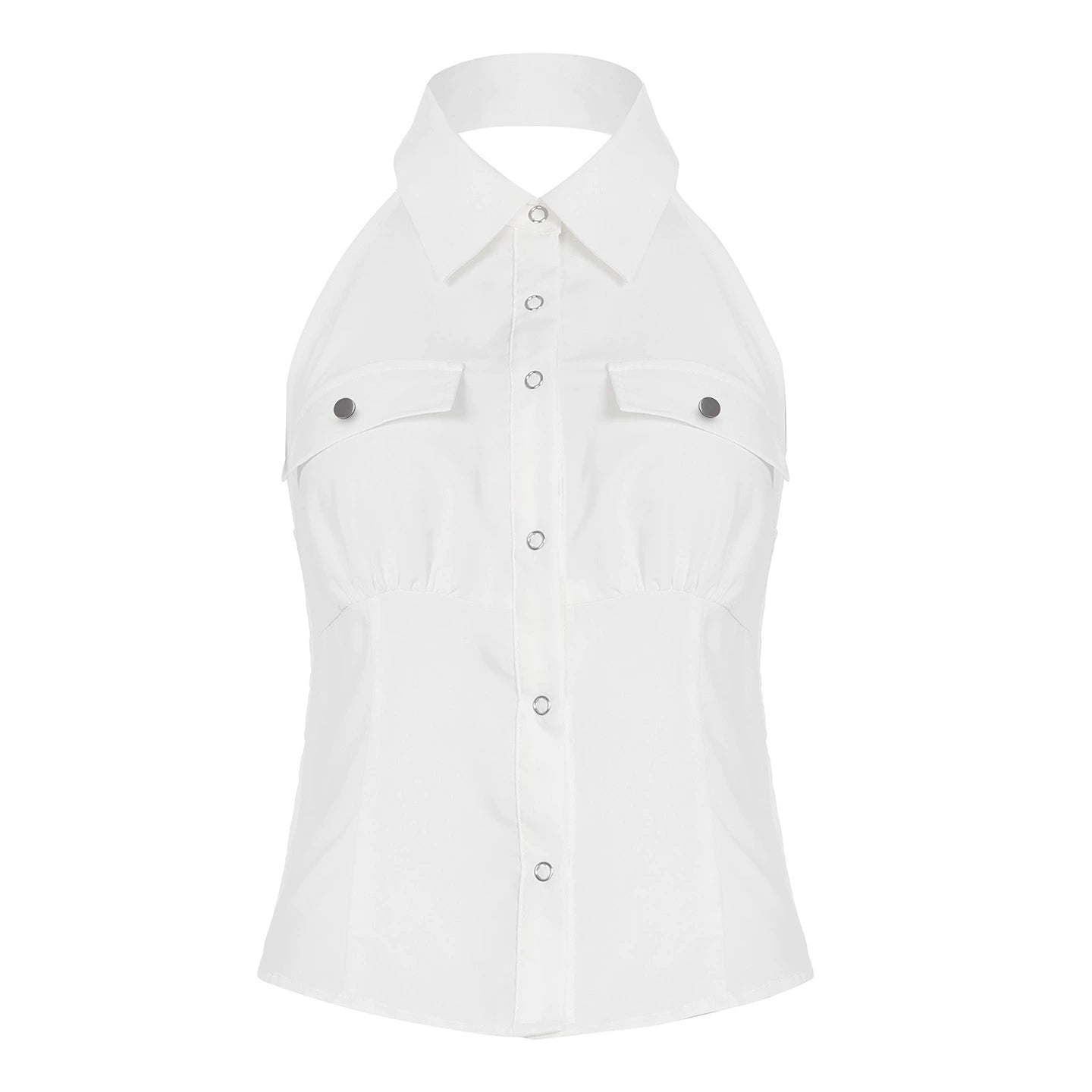 Chic Halter Collar White Crop Shirt