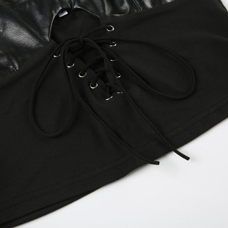 Cool Leather Cut - Out Lace - Up Cami Top