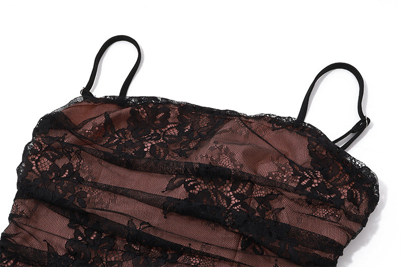 Lace Sheer - Sleeve Waist - Cinched Maxi Dress