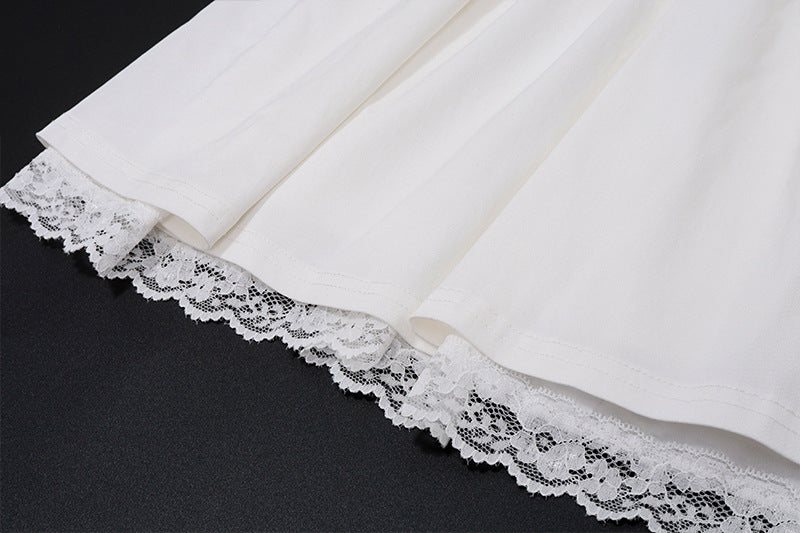 Lace - Trimmed Square - Neck Puff Dress