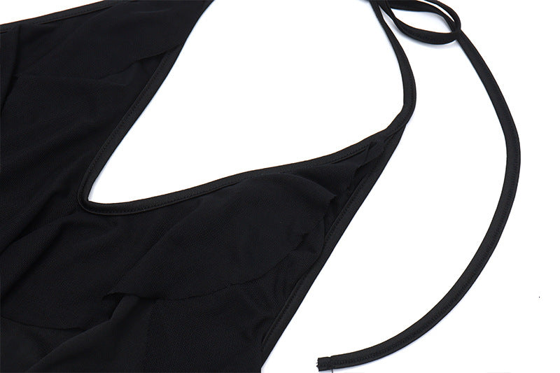 Halter Neck Ruffle Asymmetric Dress