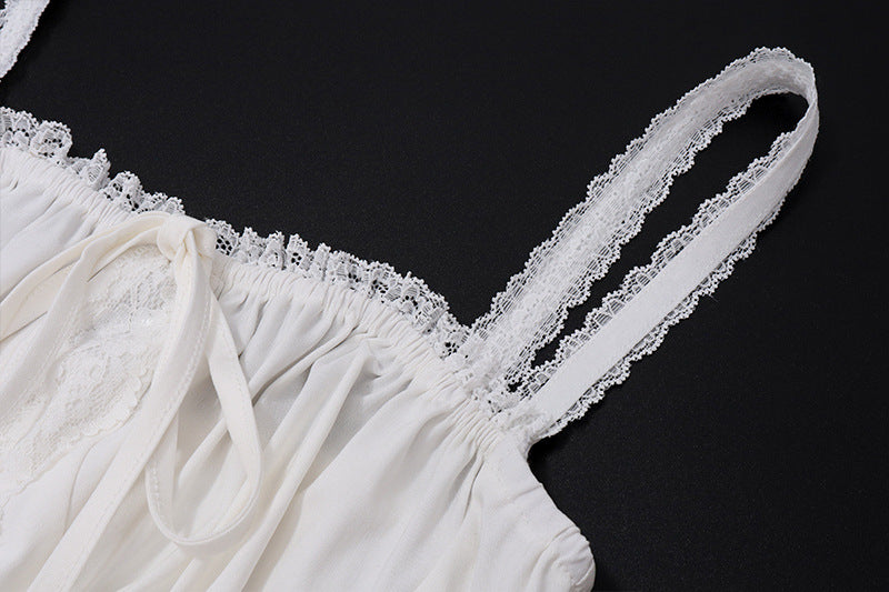 Lace - Trimmed Square - Neck Puff Dress