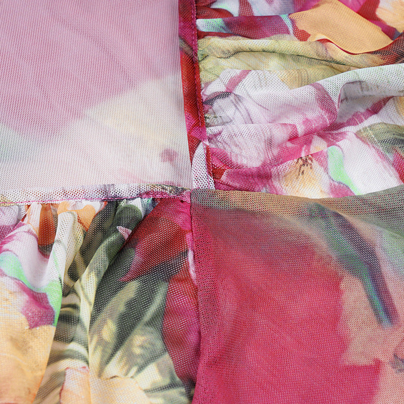 Vacation - style Floral Sheer Tie - Up Camisole