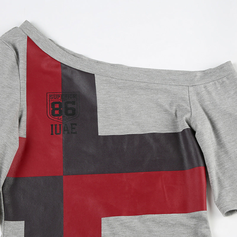 Street - Style Color - Block Paneled Off - Shoulder Crop Top