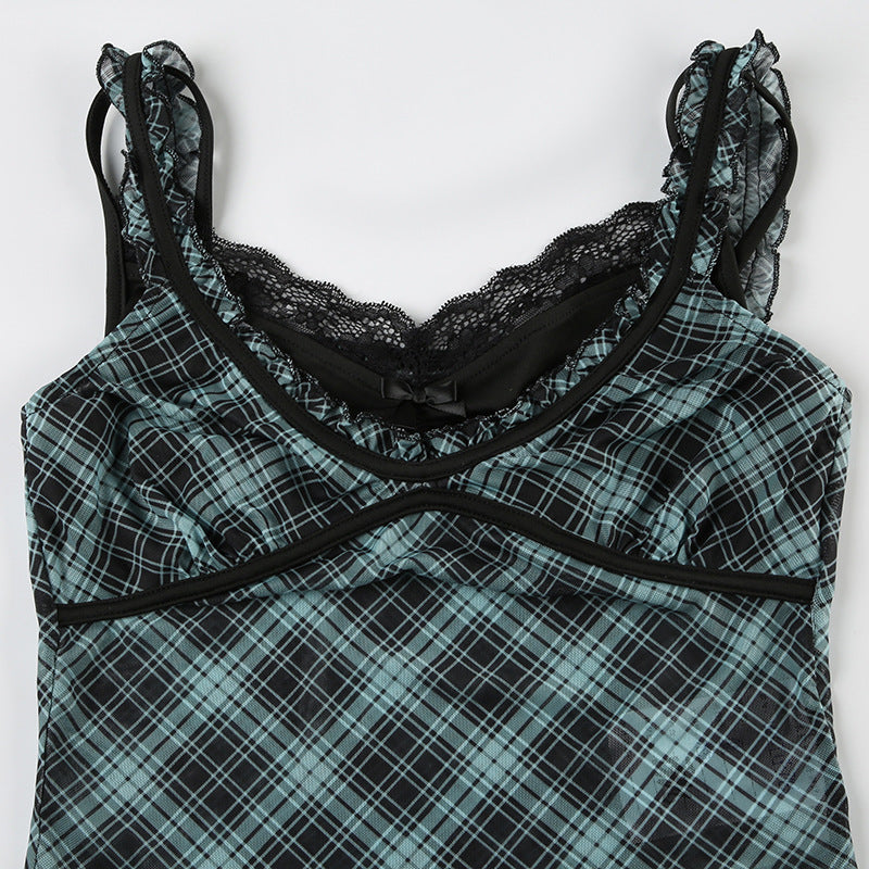 Plaid Lace - Spliced Sweet - Edgy Camisole Top