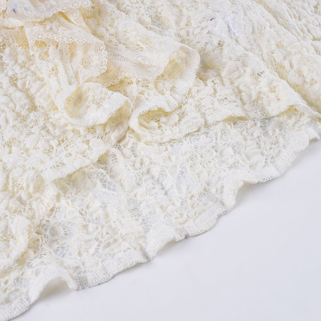 Lace Ruffled V - Neck Crop Cardigan
