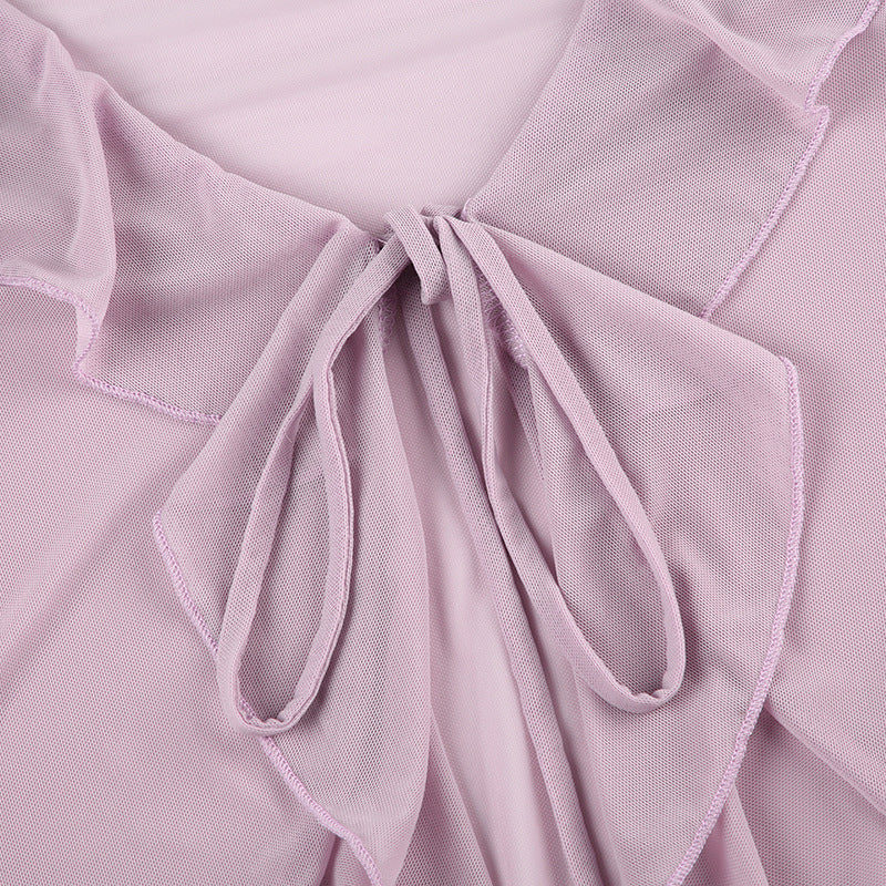 Sheer Ruffled Tie - Front Chiffon Top