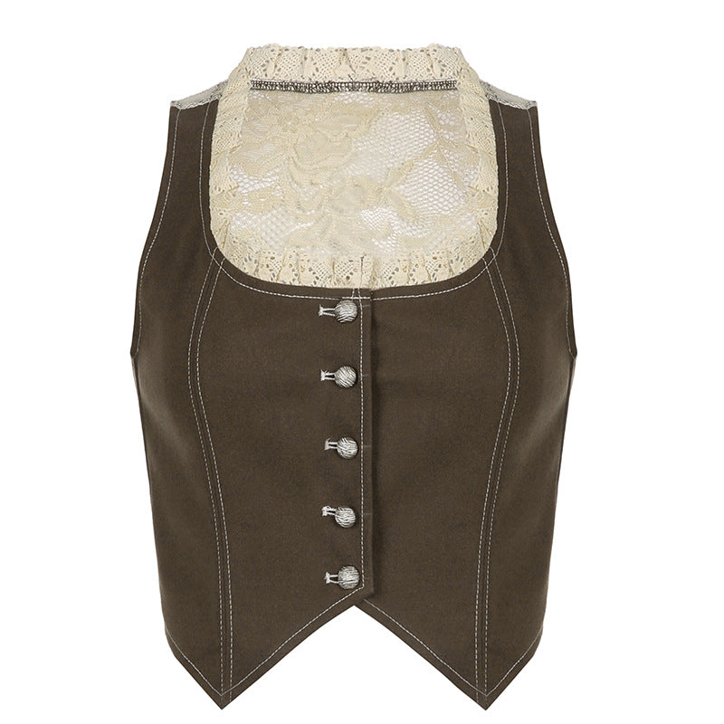 Vintage Denim Lace Button - Up Corset Vest