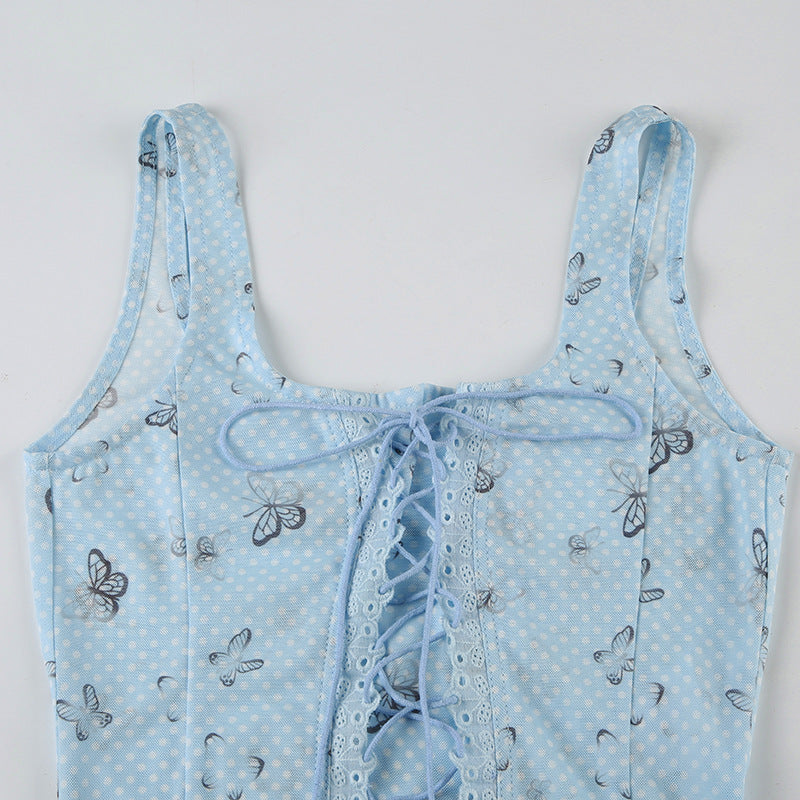 Romantic Floral Lace - Up Sheer Corset