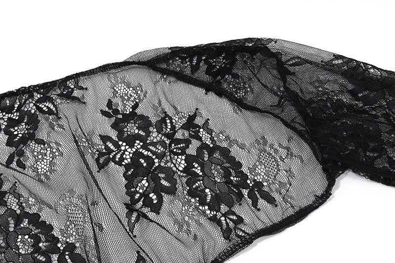 Lace Sheer - Sleeve Waist - Cinched Maxi Dress