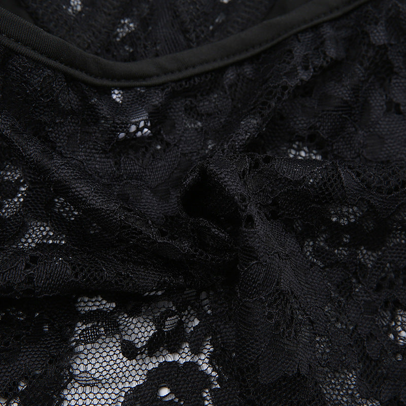 Dark - Tone Lace - Paneled Halter Corset Top