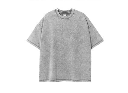 Vintage Distressed Washed Loose-Fit Small-Collar Batik T-Shirt