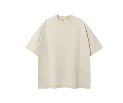 Vintage Distressed Washed Loose-Fit Small-Collar Batik T-Shirt