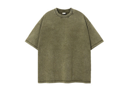 Vintage Distressed Washed Loose-Fit Small-Collar Batik T-Shirt