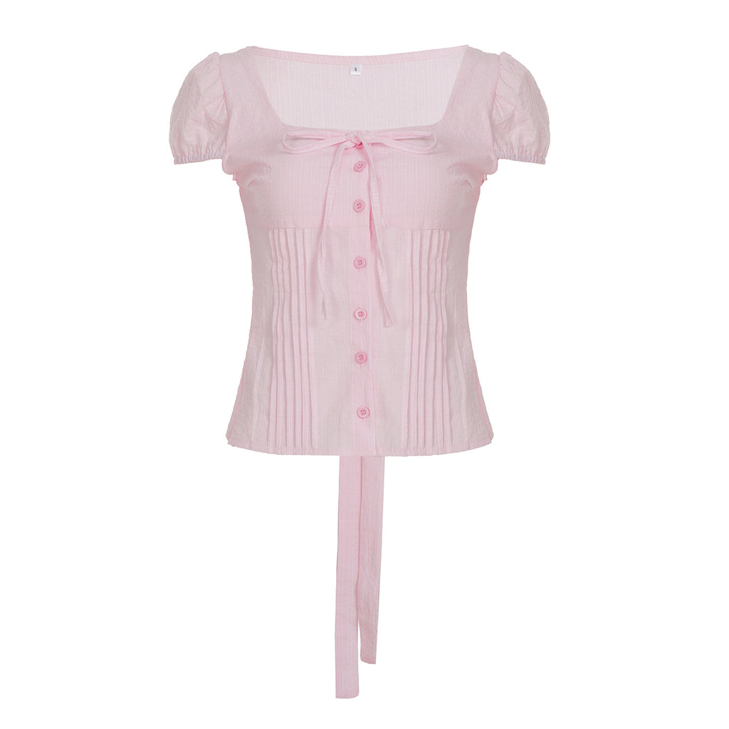 Sweetheart Bow - Front Puff Sleeve Top