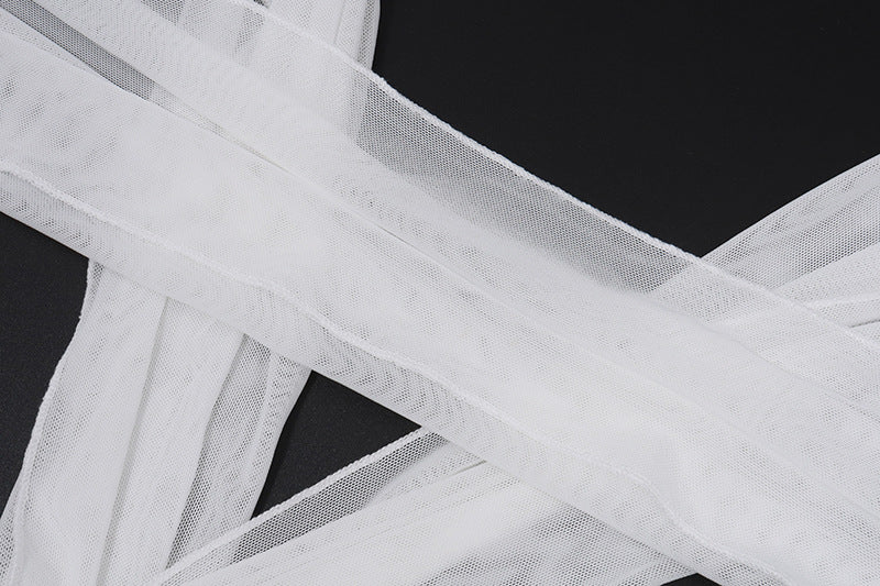 One - Shoulder Tie - Strap Sheer Overlay Set