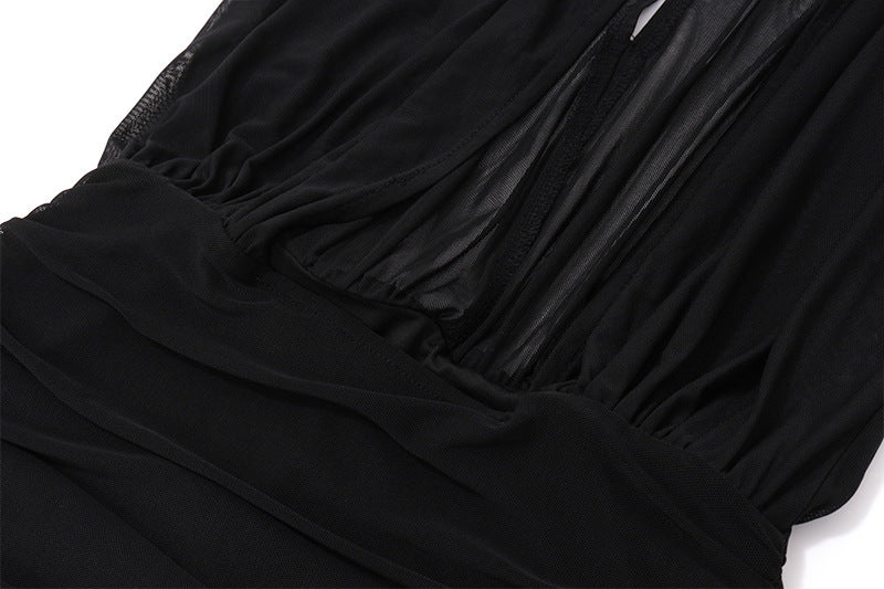 Sheer Halter Neck Ruched Bodycon Dress