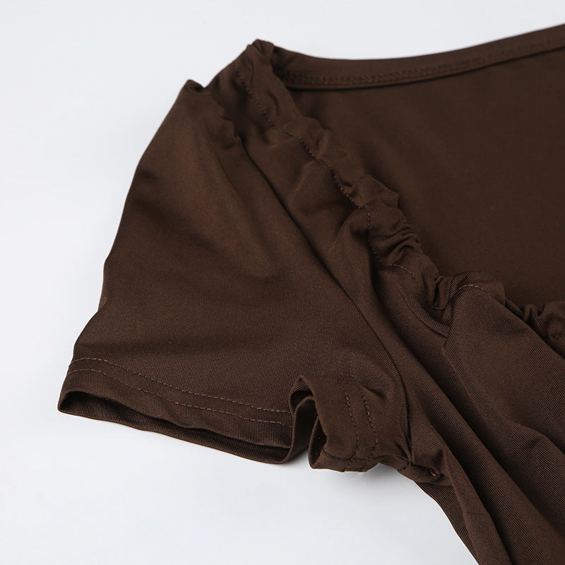 Vintage Square - Neck Lace - Paneled Tie - Up Crop Top