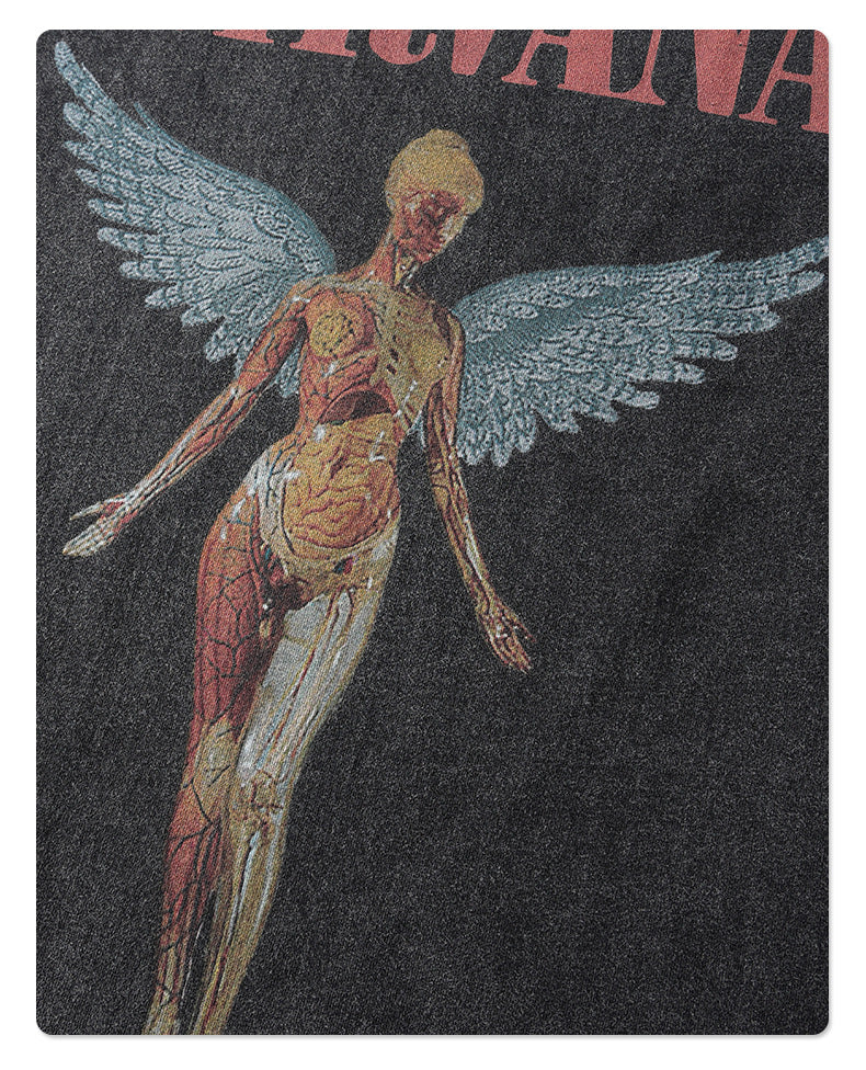 Washed and Distressed Rock Band Print Vintage Short Sleeve T-Shirt