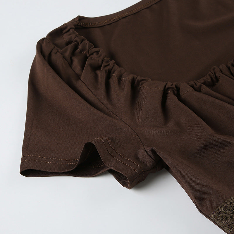 Vintage Square - Neck Lace - Paneled Tie - Up Crop Top