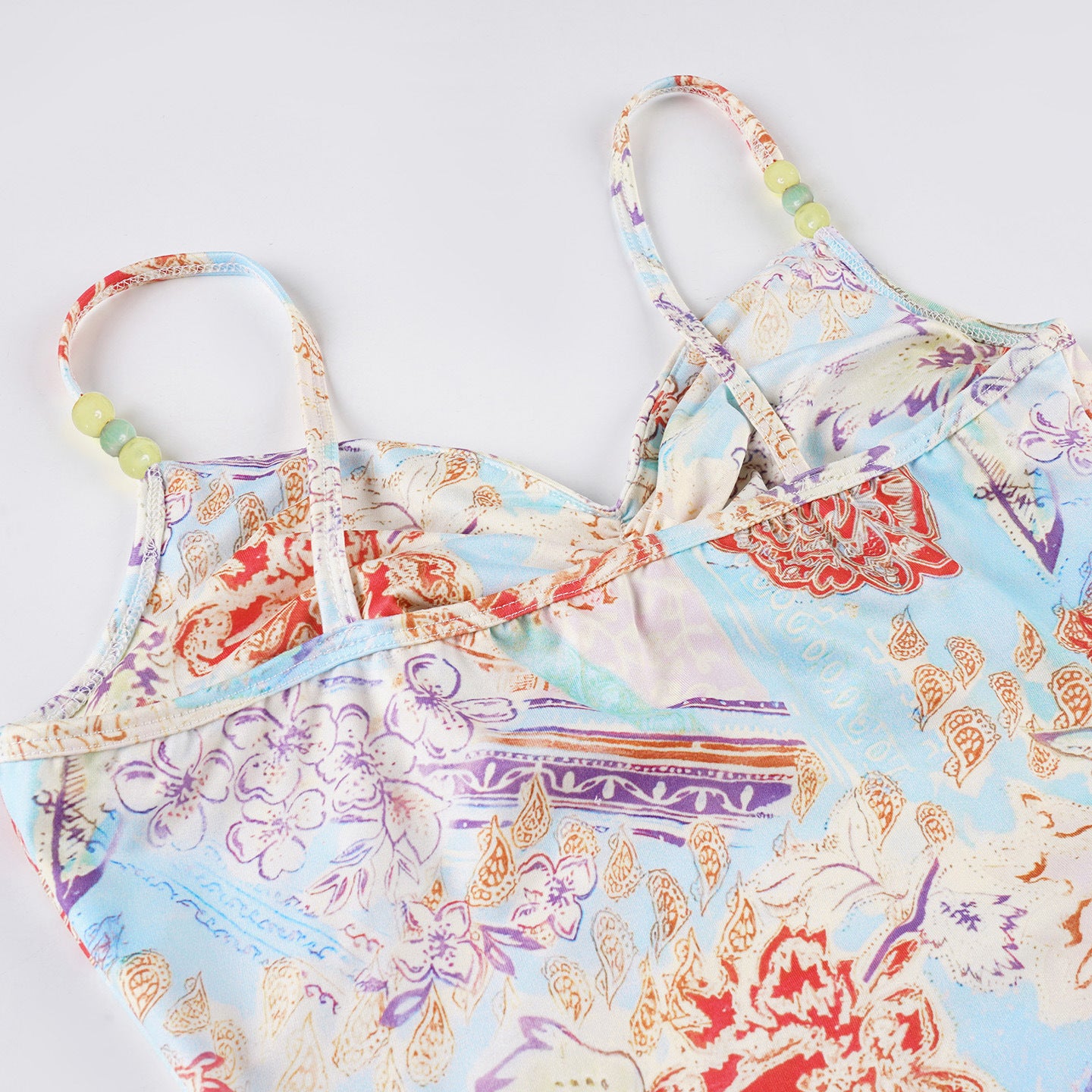 Romantic Printed Beaded - Strap Corset Top