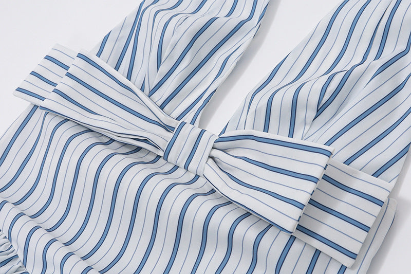 Striped Halter Tie - Front Maxi Dress