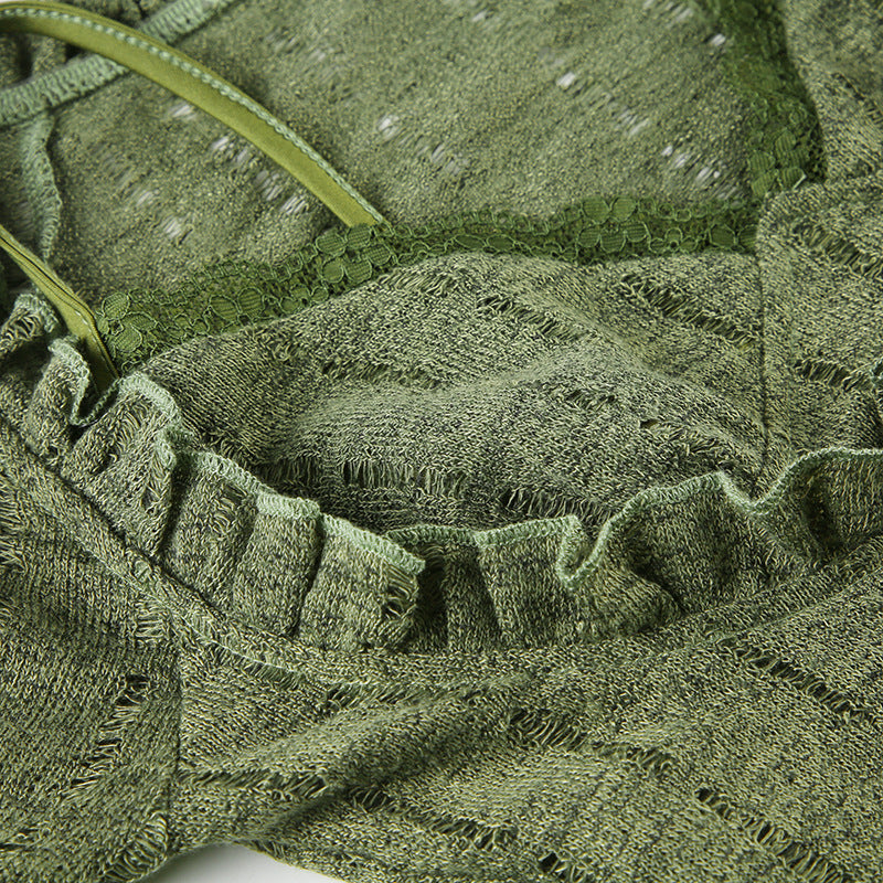 Vintage Ruffle - Trimmed Knit Crop Cardigan